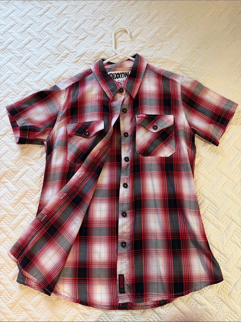 DIXXON Bamboo “Capone” Women’s Short Sleeve Red Plaid Button-Up Shirt
